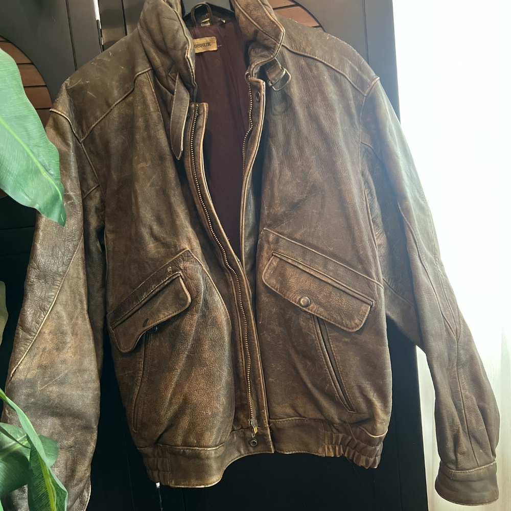 Unisex Leather Bomber Distressed Jacket